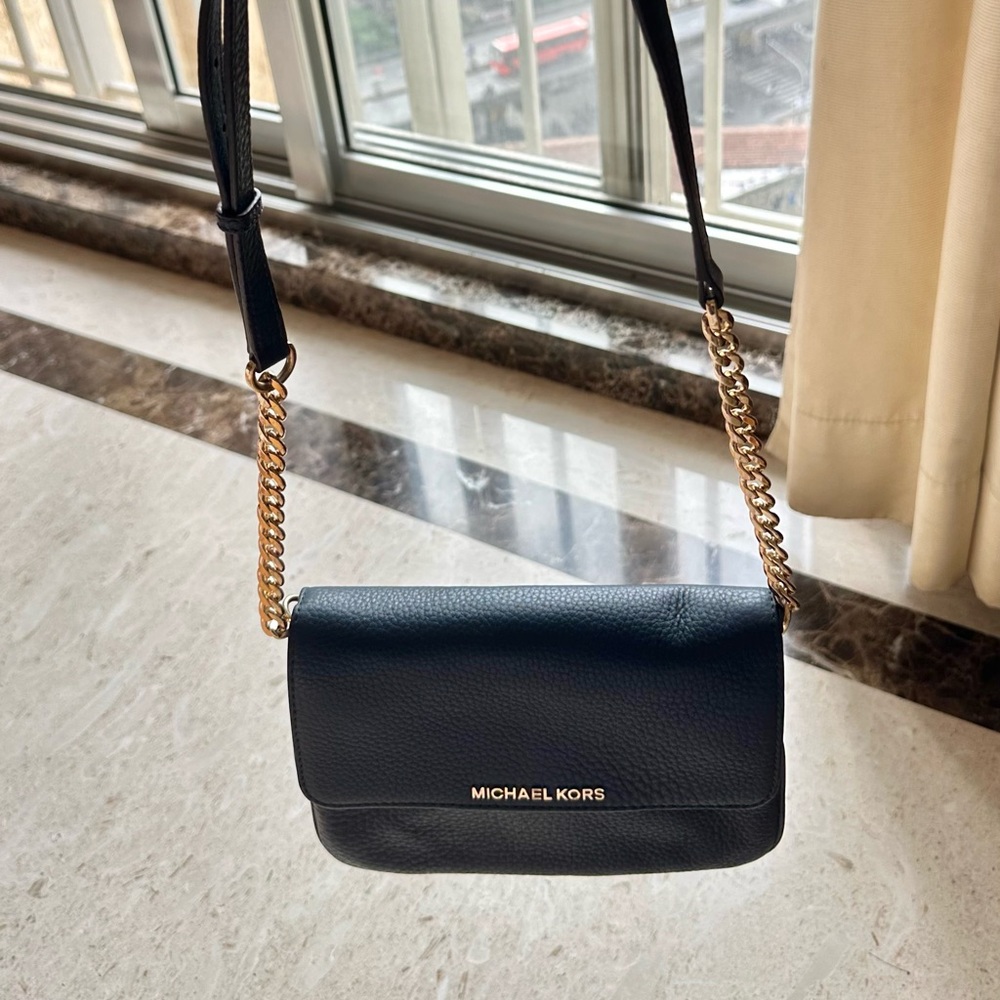 Michael Kors Navy Blue and Gold Crossbody Bag